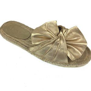 SONALI Womens Gold Leather Espadrille Sandals